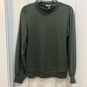 Simply Noelle Women’s Sheer Long Sleeve Ribbed Blouse Army Green Size S/M‎